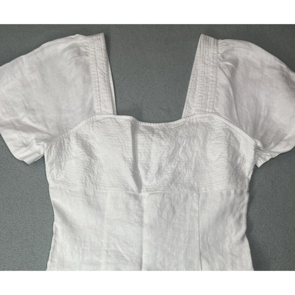 Madewell Square Neck Mini Dress in 100% Linen Size 14 Eyelet White Cut Out Back - Picture 5 of 12